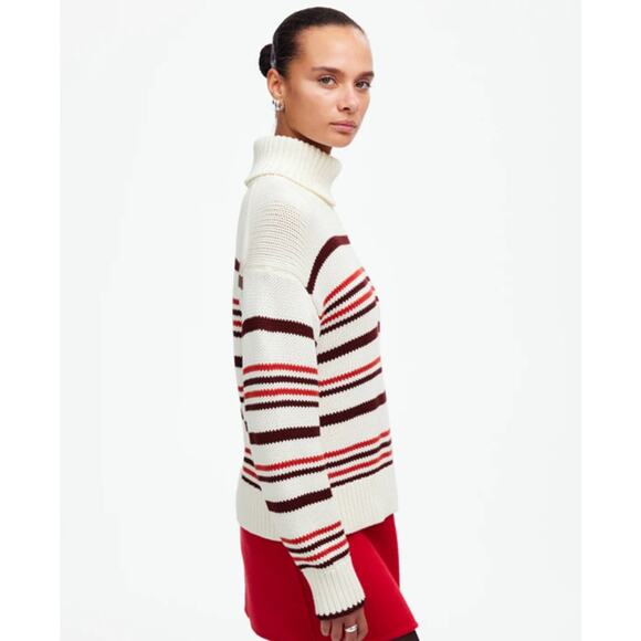 Madewell Ribbed Cotton Turtleneck Sweater Womens M Cabertnet Stripe Long Sleeve - Picture 3 of 9